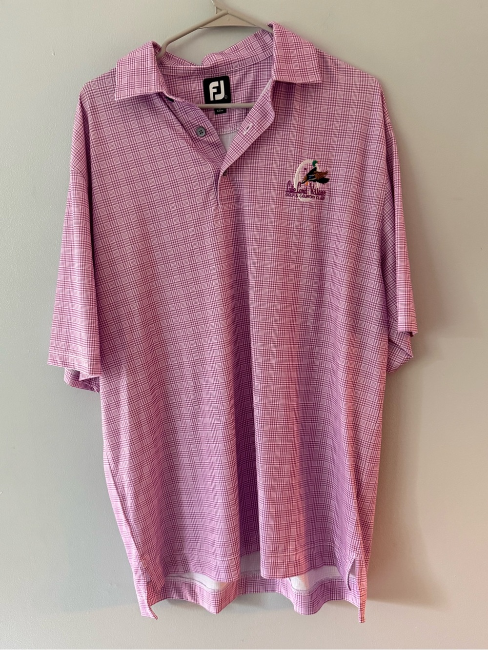 FootJoy Pink Plaid Golf Polo with Chest Embroidered Logo